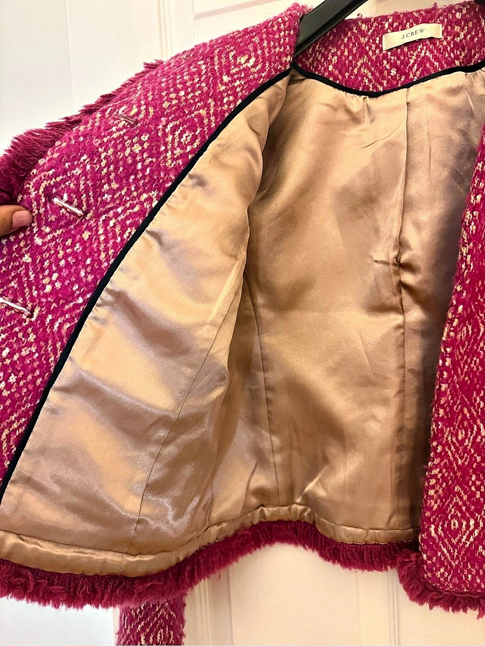 J.Crew Diamond Tweed Jacket Geometric Fringe in Pink - Picture 7 of 12